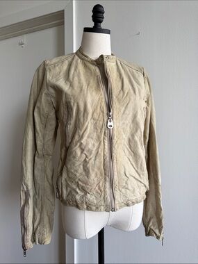 Doma Cream Leather Zip Front Jacket